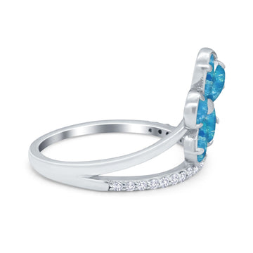 Plumeria Flower Ring Lab Created Blue Opal 925 Sterling Silver
